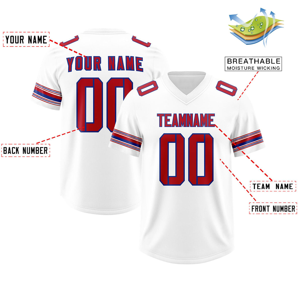 Custom White Red Retro Personalized Sleeve Line Authentic American Football Jersey