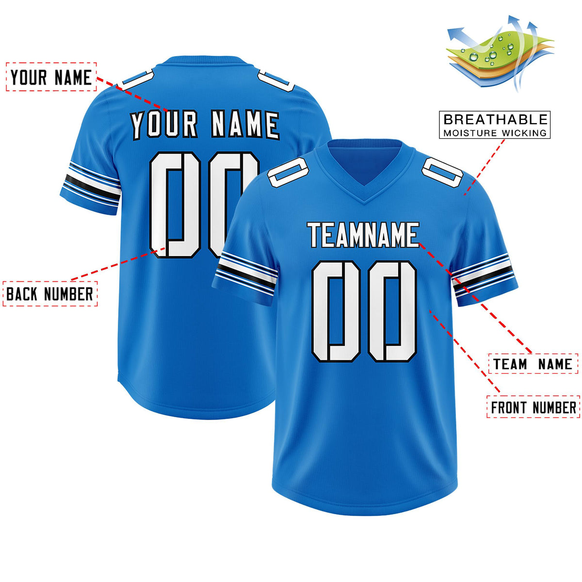 Custom Panther Blue White Retro Personalized Sleeve Line Authentic American Football Jersey