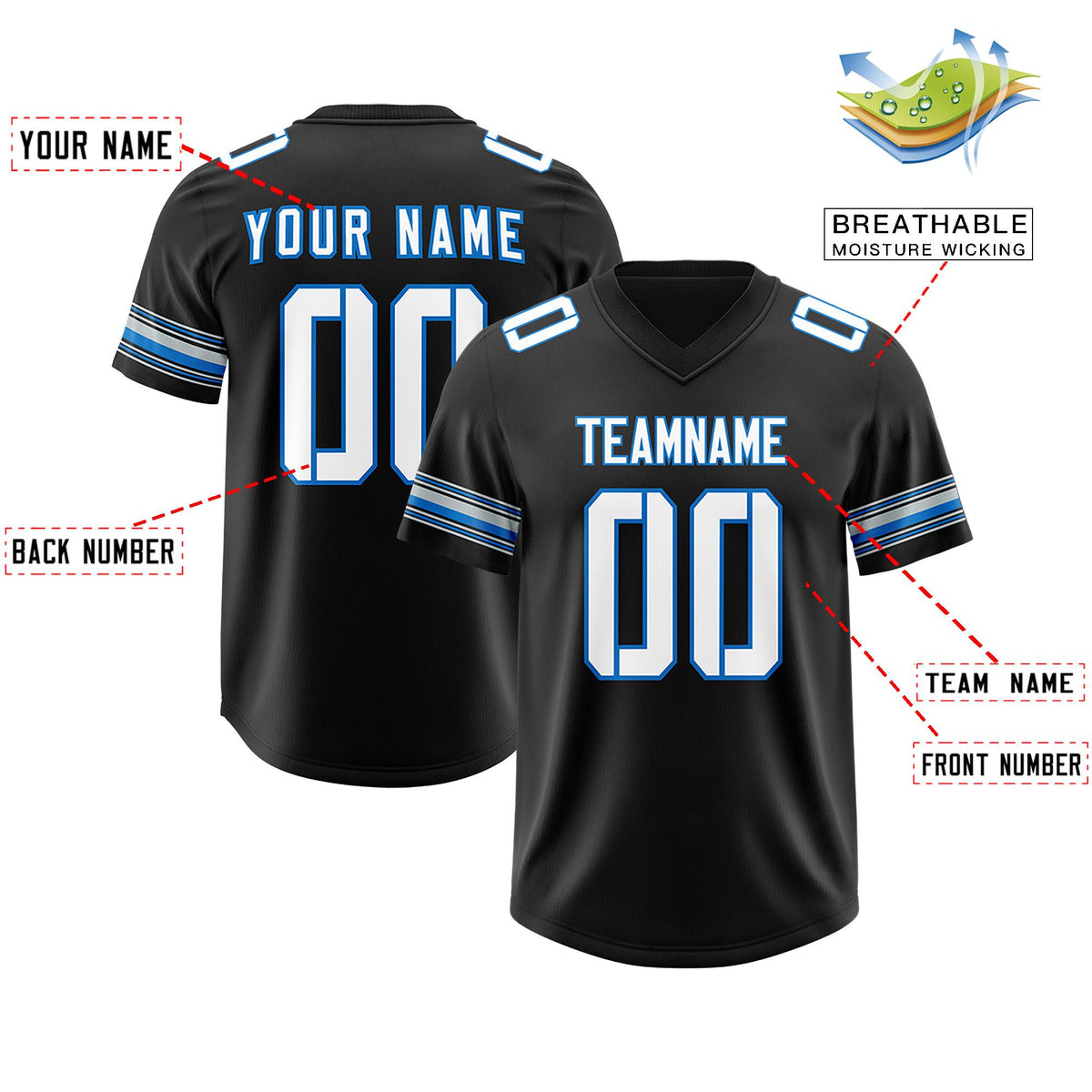 Custom Black White Retro Personalized Sleeve Line Authentic American Football Jersey