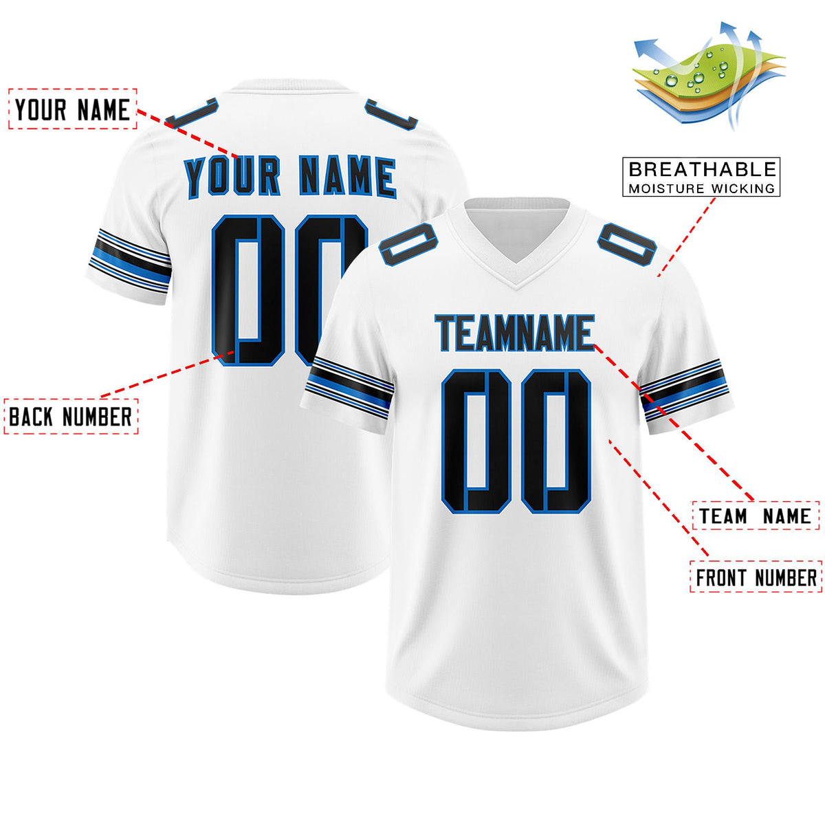 Custom White Black Retro Personalized Sleeve Line Authentic American Football Jersey