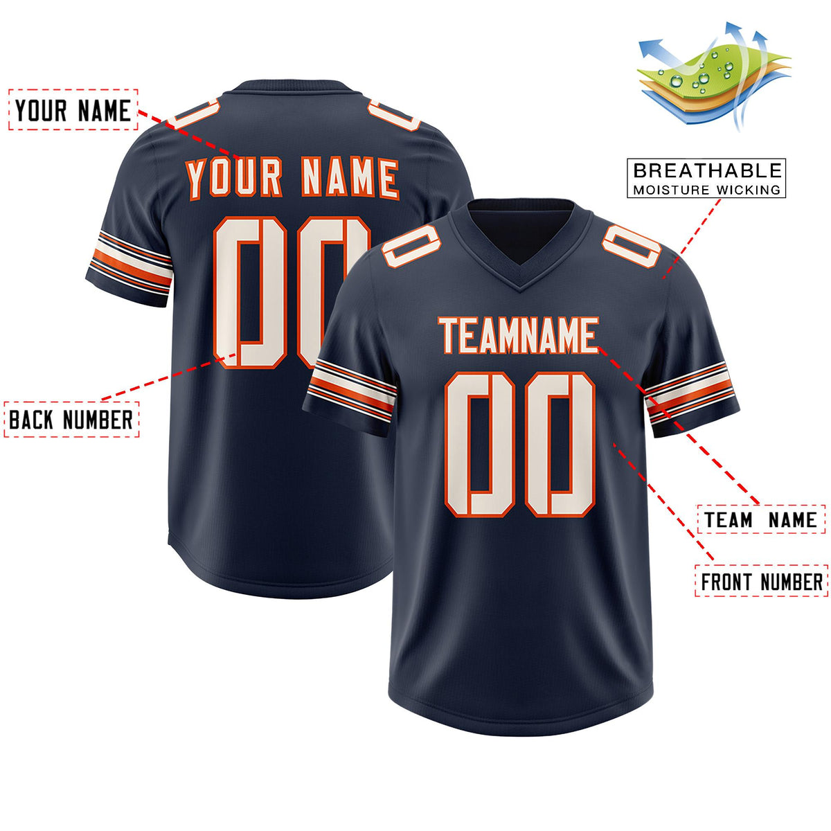 Custom Navy Cream Retro Personalized Sleeve Line Authentic American Football Jersey