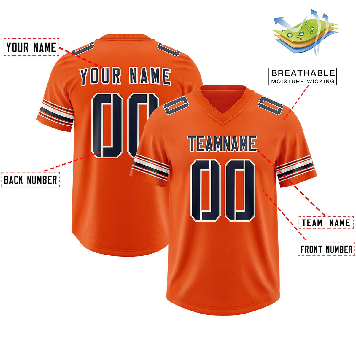 Custom Orange Navy Retro Personalized Sleeve Line Authentic American Football Jersey