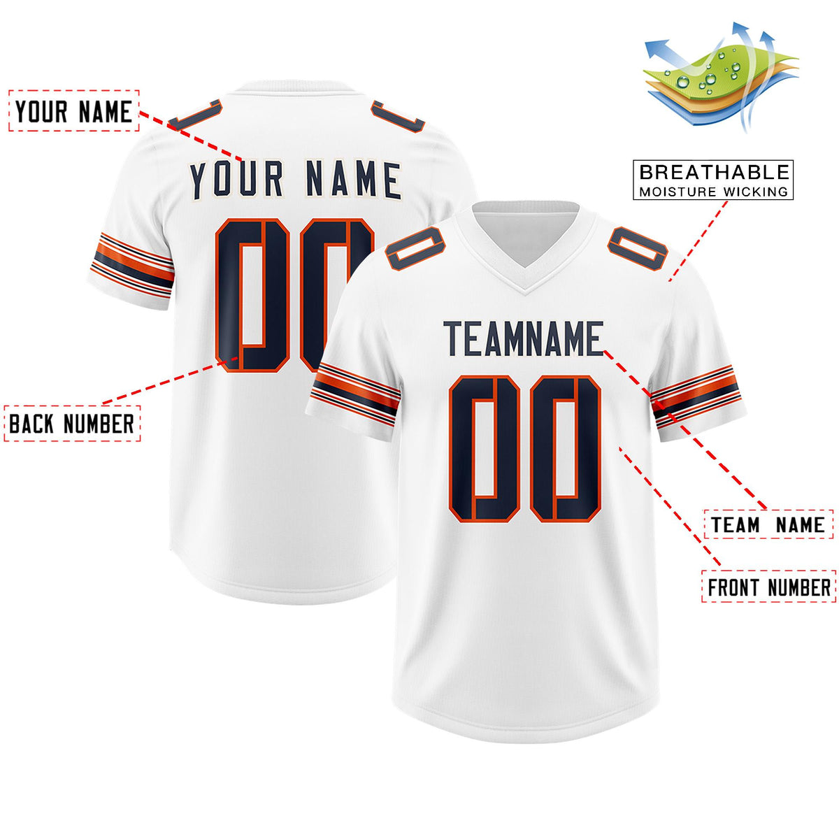 Custom White Navy Retro Personalized Sleeve Line Authentic American Football Jersey
