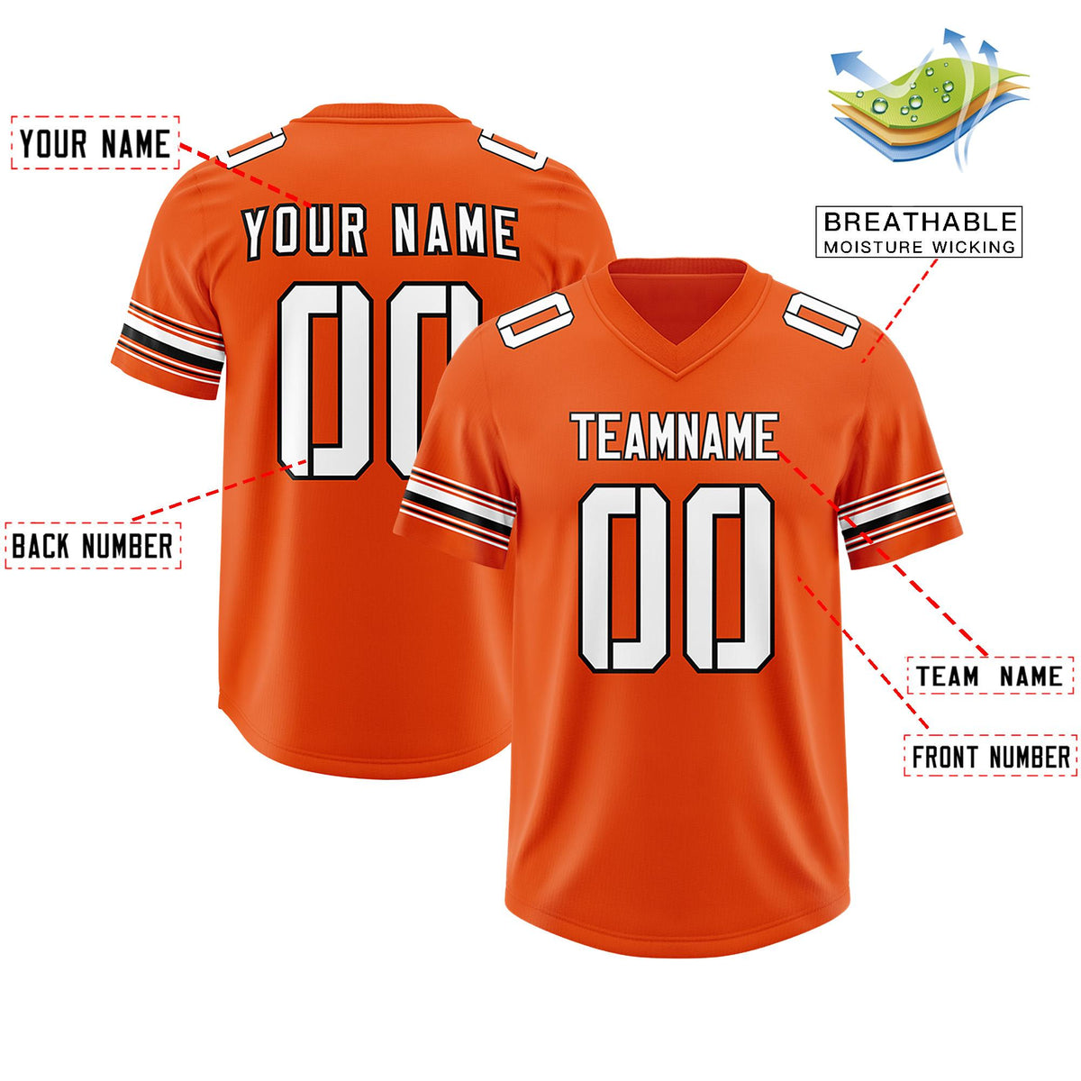 Custom Orange White Retro Personalized Sleeve Line Authentic American Football Jersey