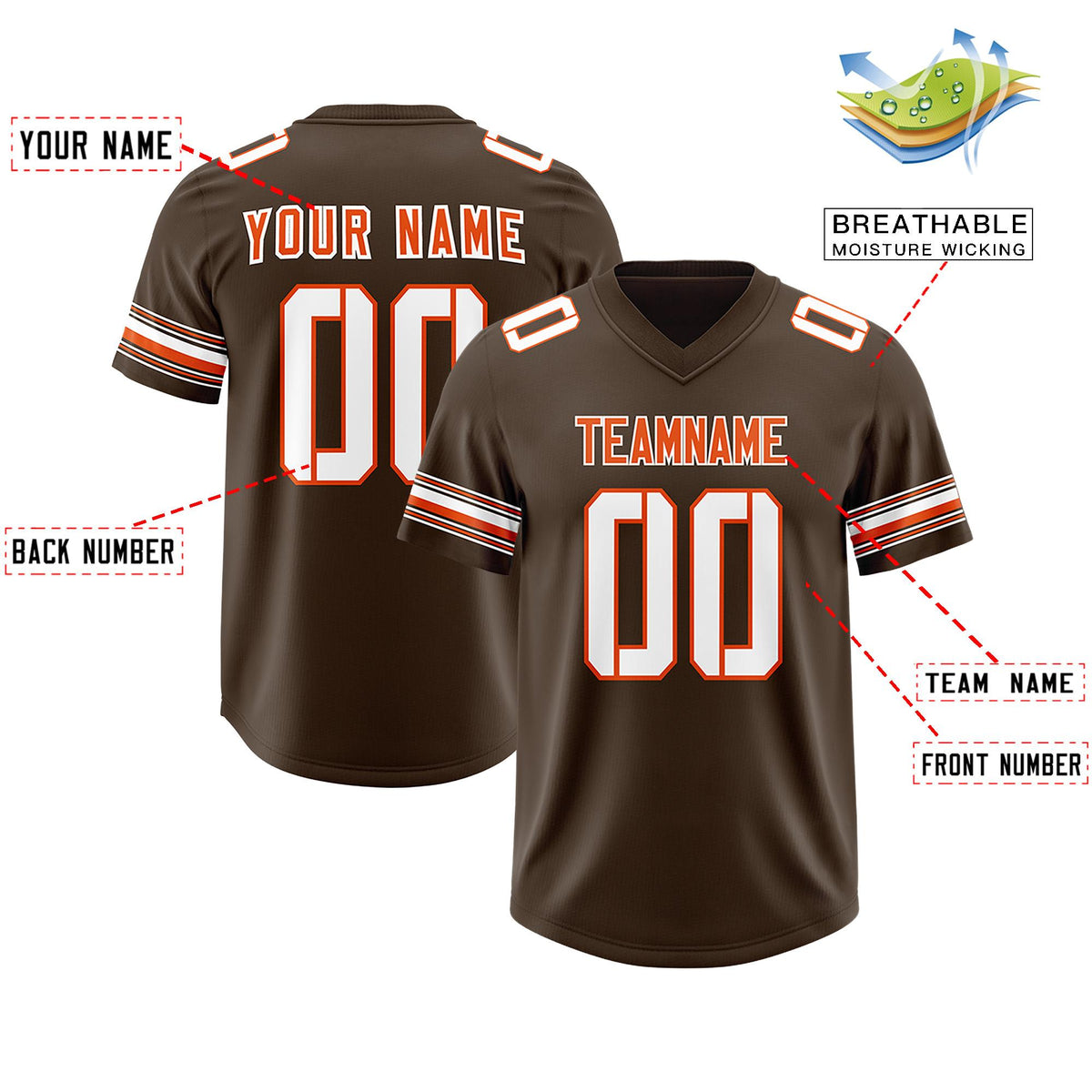 Custom Brown White Retro Personalized Sleeve Line Authentic American Football Jersey