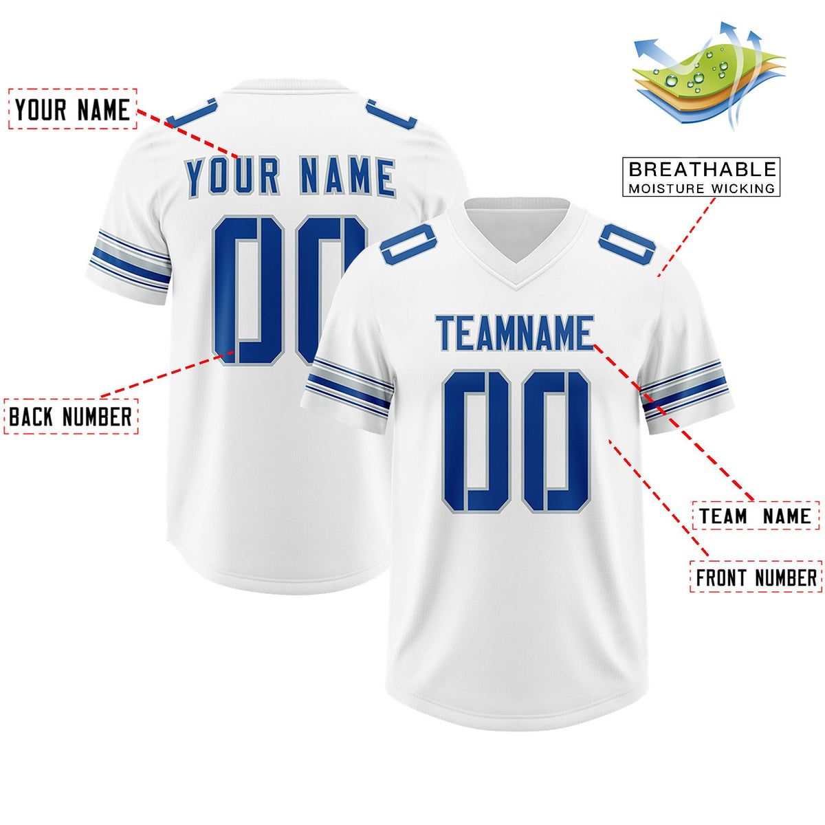 Custom White Royal Retro Personalized Sleeve Line Authentic American Football Jersey