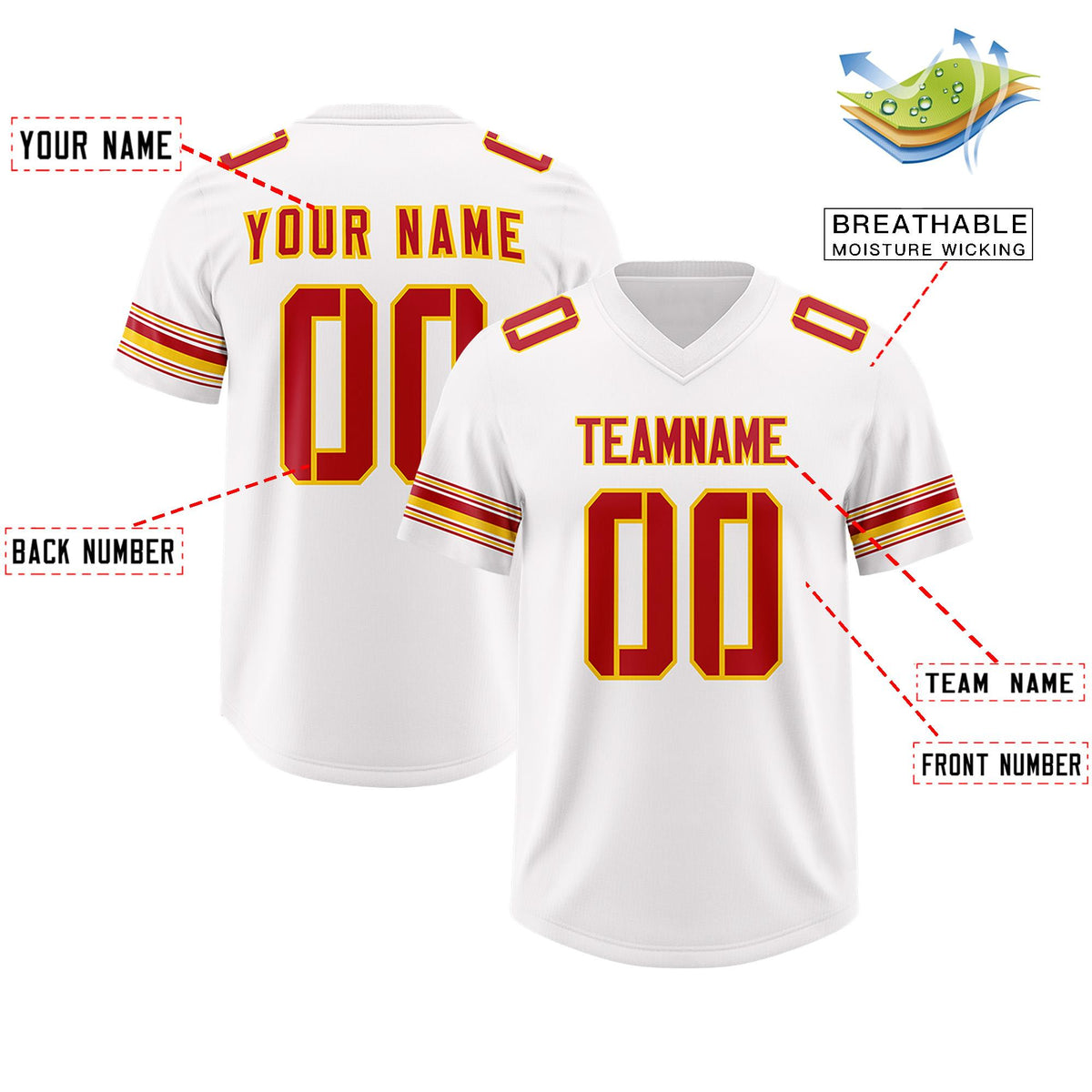 Custom White Red Retro Personalized Sleeve Line Authentic American Football Jersey