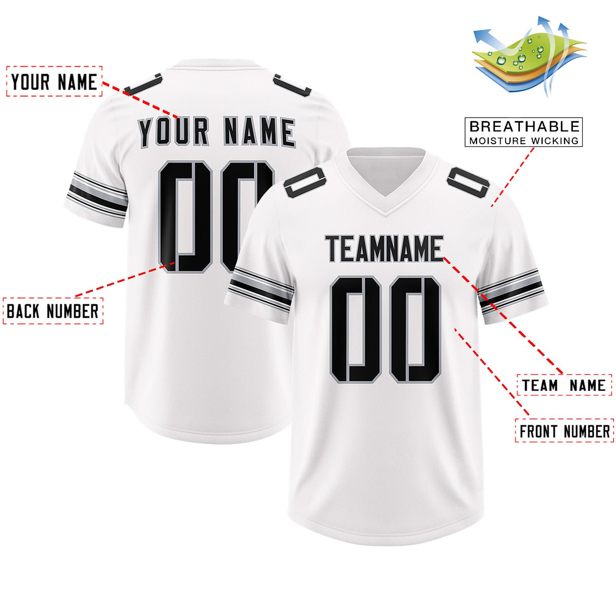 Custom White Black Retro Personalized Sleeve Line Authentic American Football Jersey