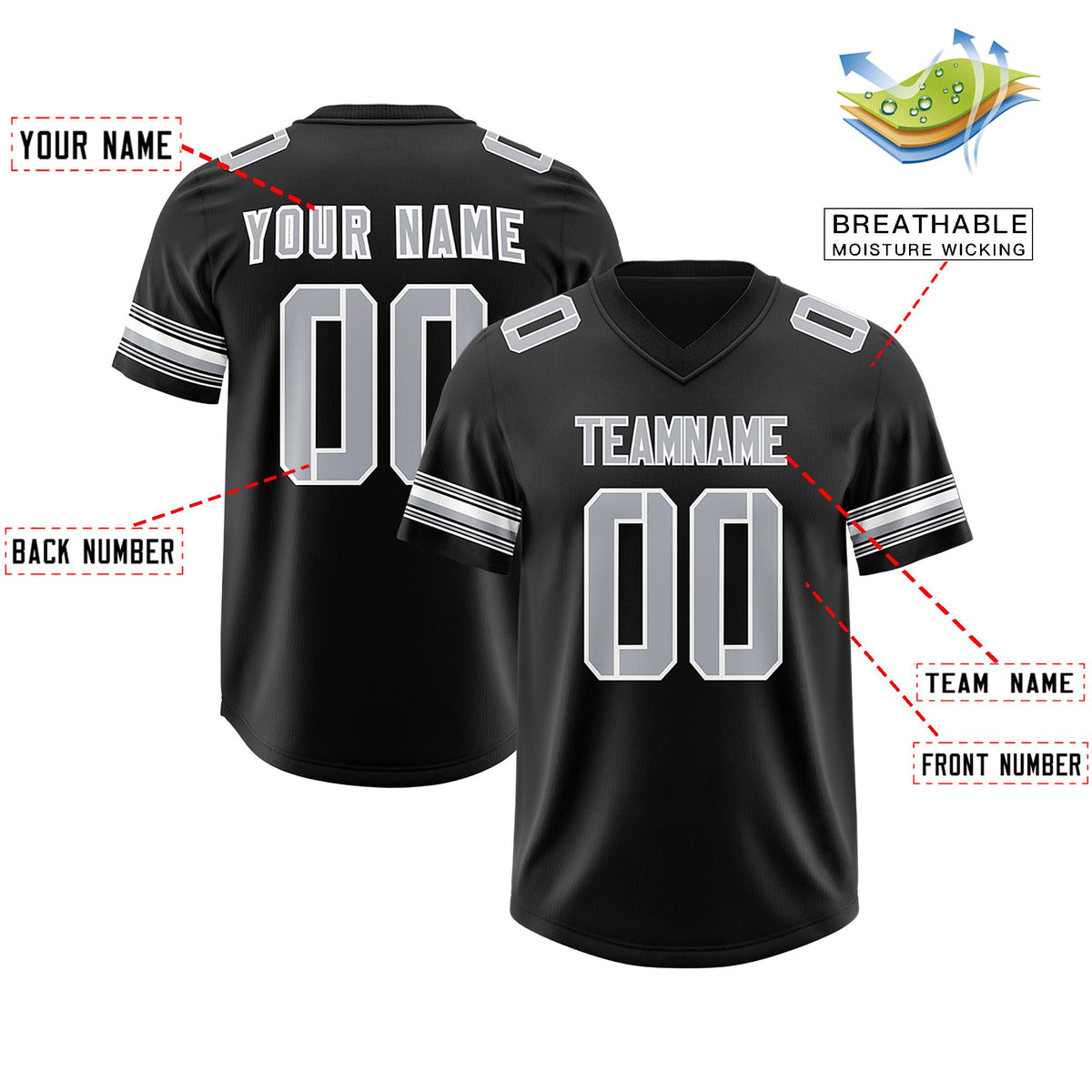 Custom Black Silver Retro Personalized Sleeve Line Authentic American Football Jersey