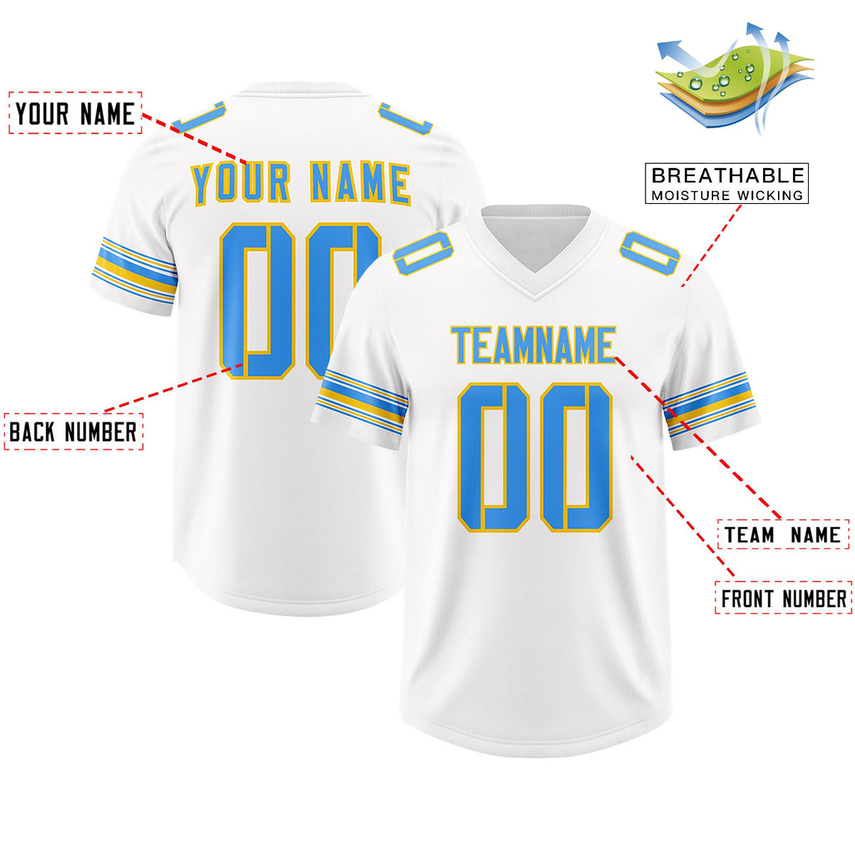 Custom White Powder Blue Retro Personalized Sleeve Line Authentic American Football Jersey