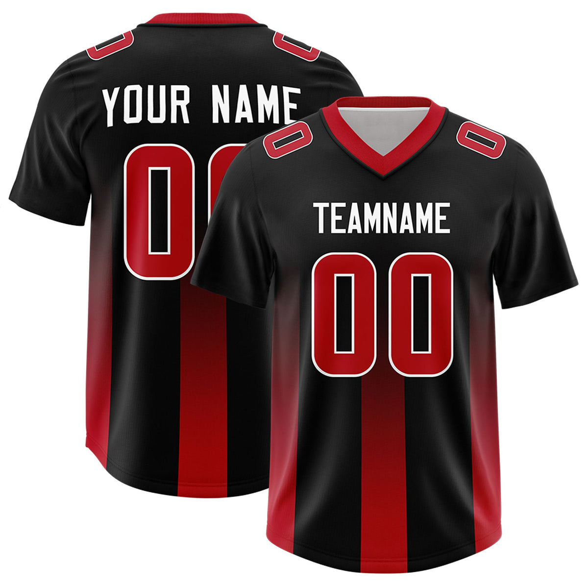 Custom Black Red Vertical Width Stripe Gradient Fashion Personalized Team American Football Jersey