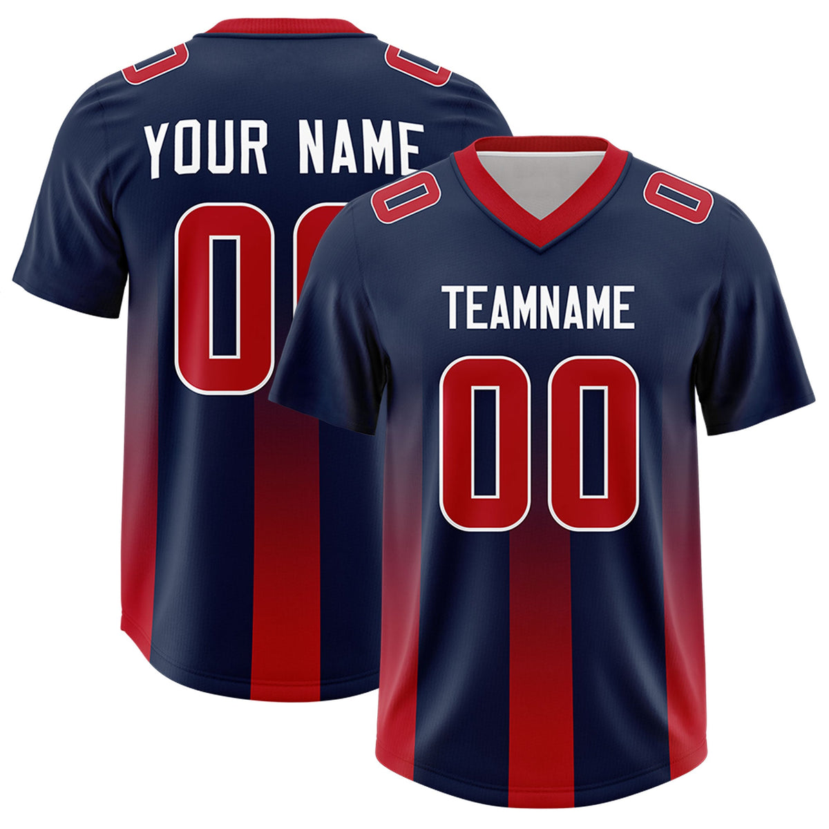 Custom Navy Red Vertical Width Stripe Gradient Fashion Personalized Team American Football Jersey