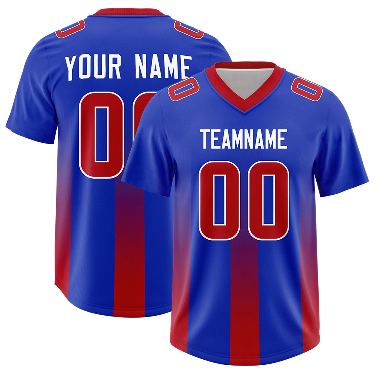 Custom Royal Red Vertical Width Stripe Gradient Fashion Personalized Team American Football Jersey