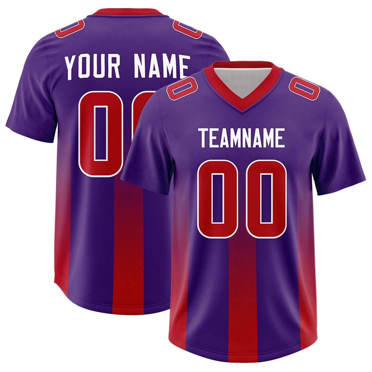 Custom Purple Red Vertical Width Stripe Gradient Fashion Personalized Team American Football Jersey