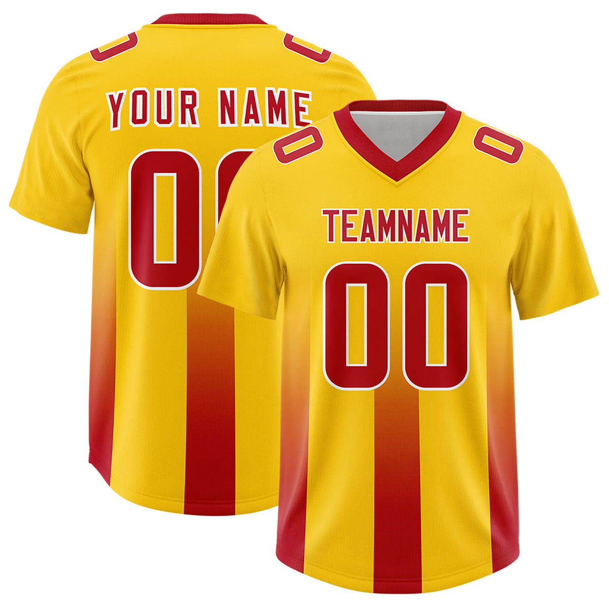 Custom Yellow Red Vertical Width Stripe Gradient Fashion Personalized Team American Football Jersey