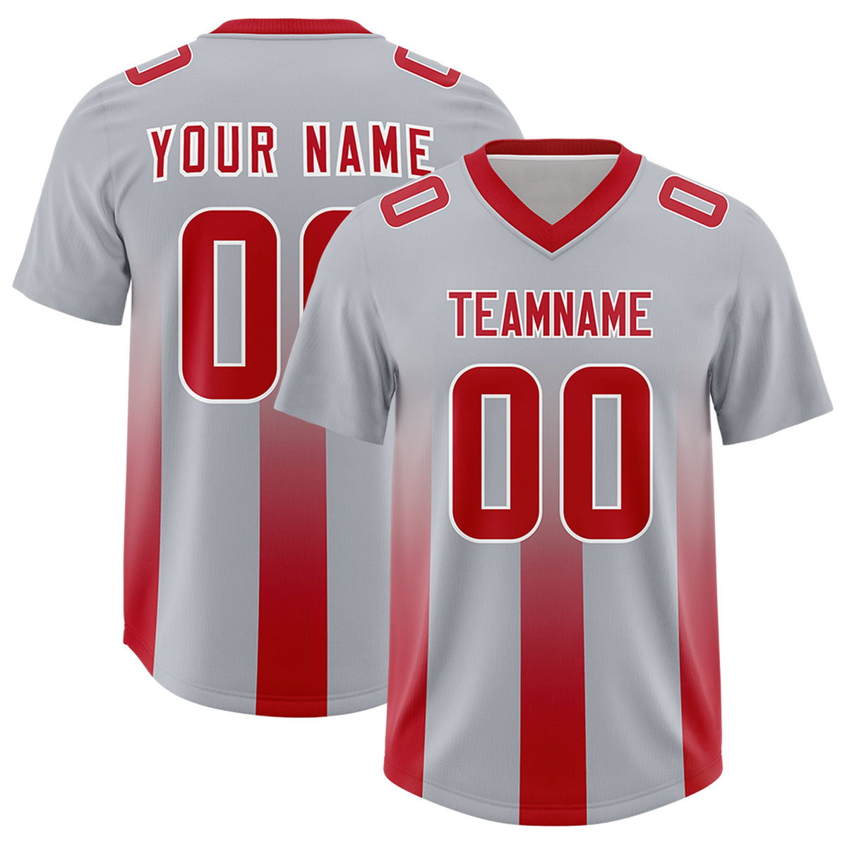 Custom Gray Red Vertical Width Stripe Gradient Fashion Personalized Team American Football Jersey