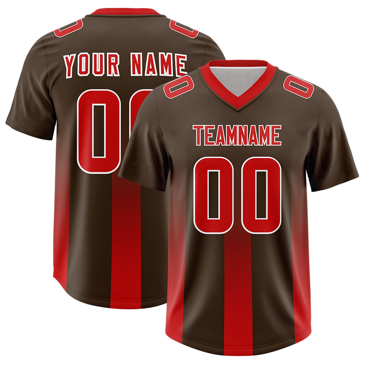 Custom Brown Red Vertical Width Stripe Gradient Fashion Personalized Team American Football Jersey