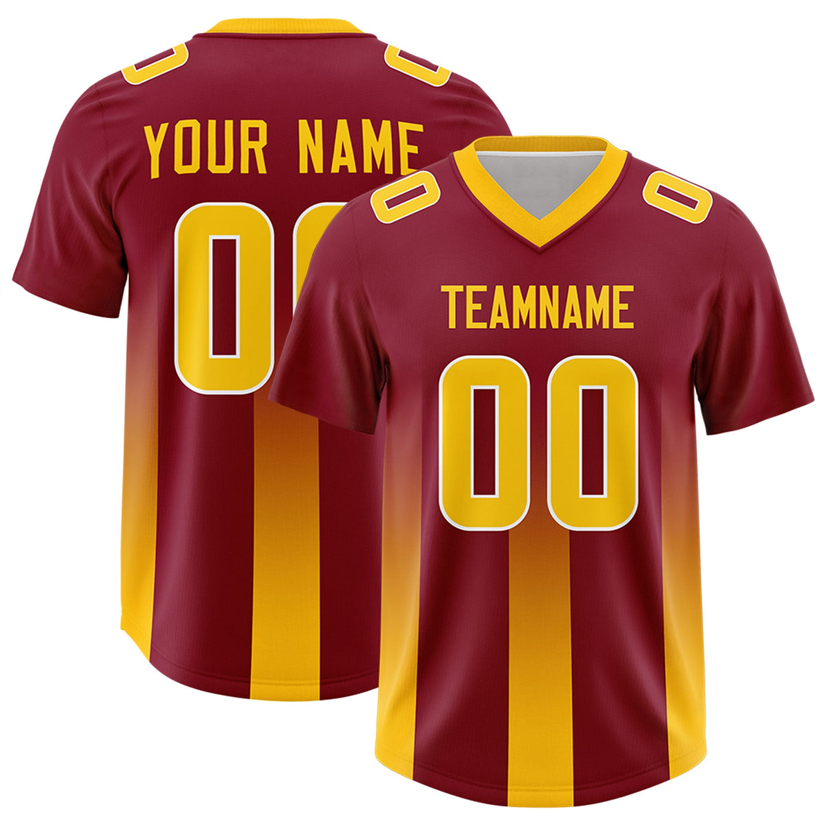 Custom Cardinal Yellow Vertical Width Stripe Gradient Fashion Personalized Team American Football Jersey