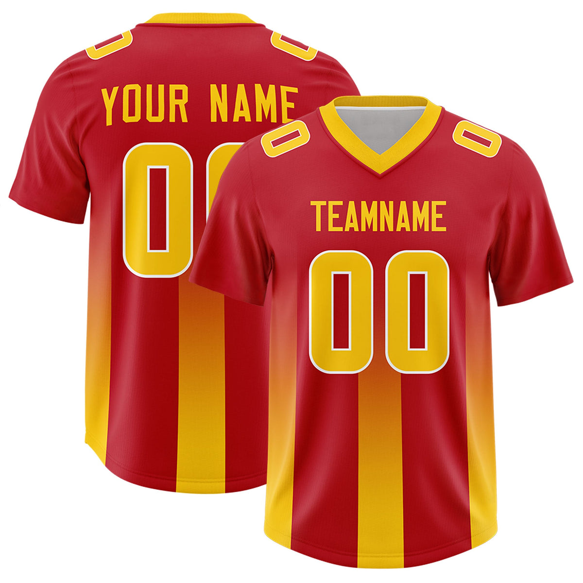 Custom Red Yellow Vertical Width Stripe Gradient Fashion Personalized Team American Football Jersey