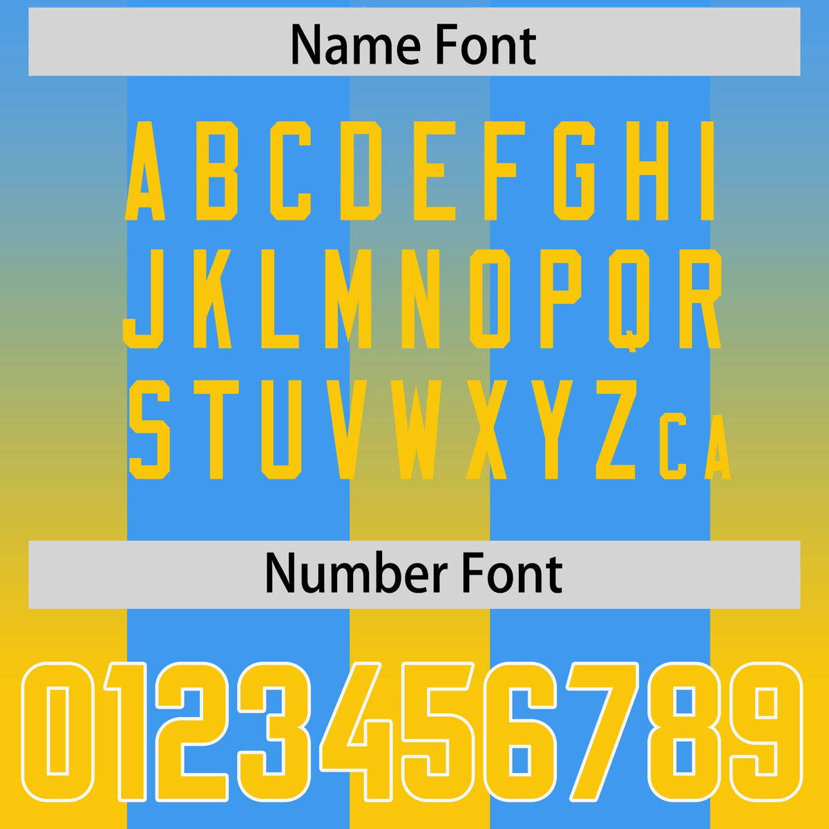 Custom Light Blue Yellow Vertical Width Stripe Gradient Fashion Personalized Team American Football Jersey