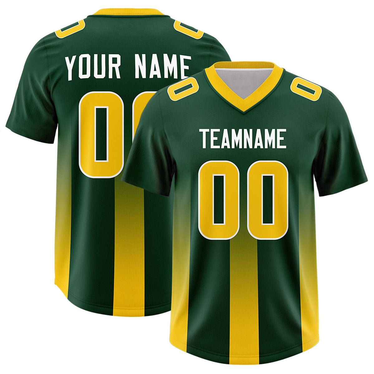 Custom Green Yellow Vertical Width Stripe Gradient Fashion Personalized Team American Football Jersey