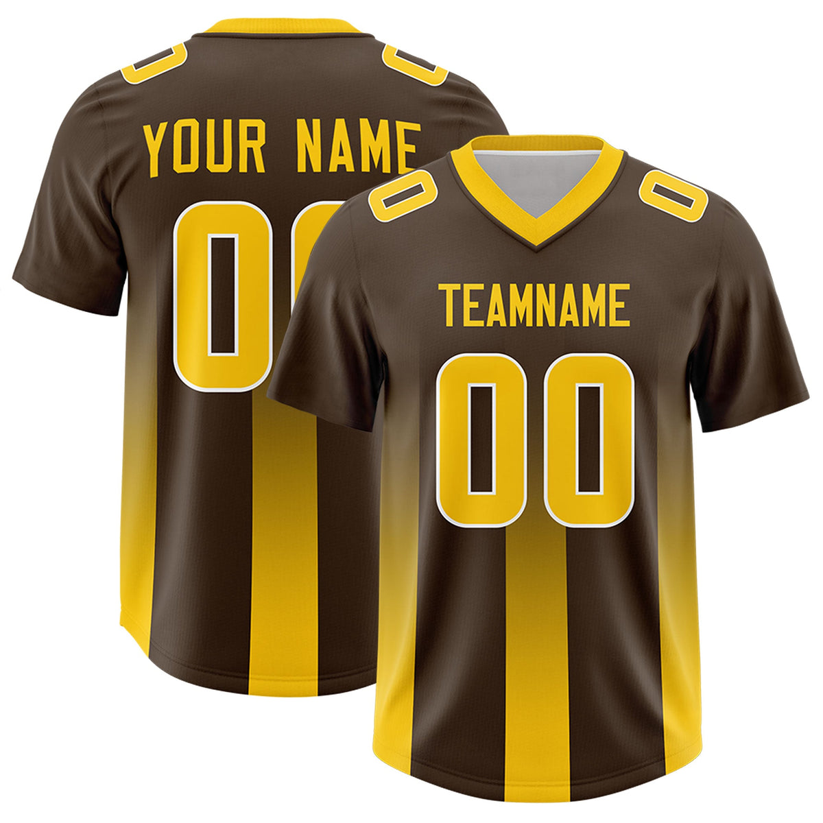 Custom Brown Yellow Vertical Width Stripe Gradient Fashion Personalized Team American Football Jersey
