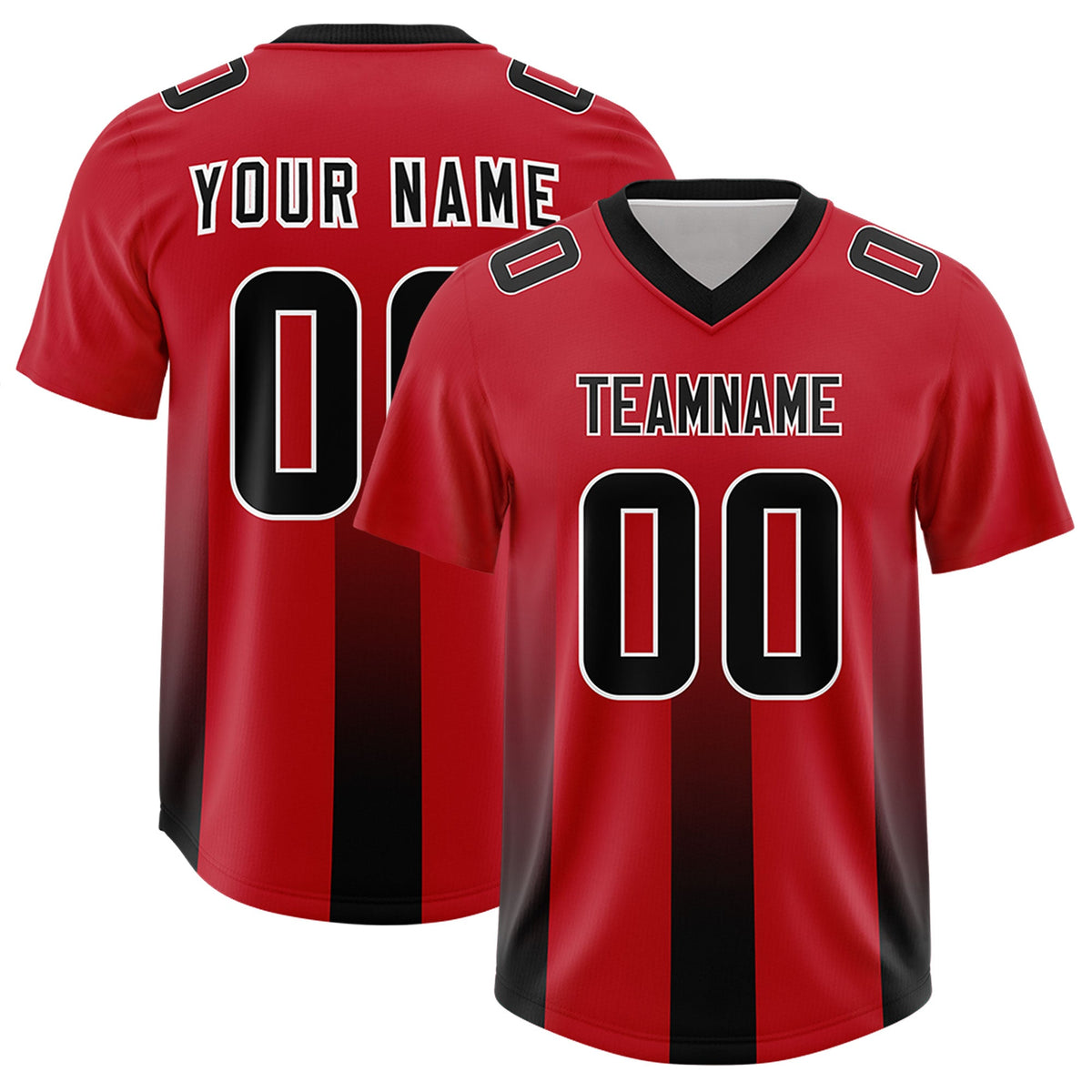 Custom Red Black Vertical Width Stripe Gradient Fashion Personalized Team American Football Jersey