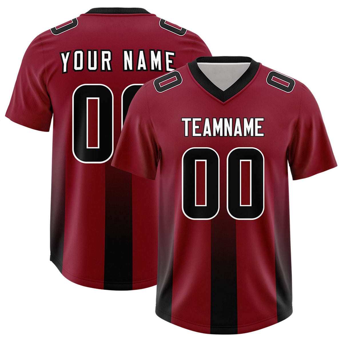 Custom Cardinal Black Vertical Width Stripe Gradient Fashion Personalized Team American Football Jersey