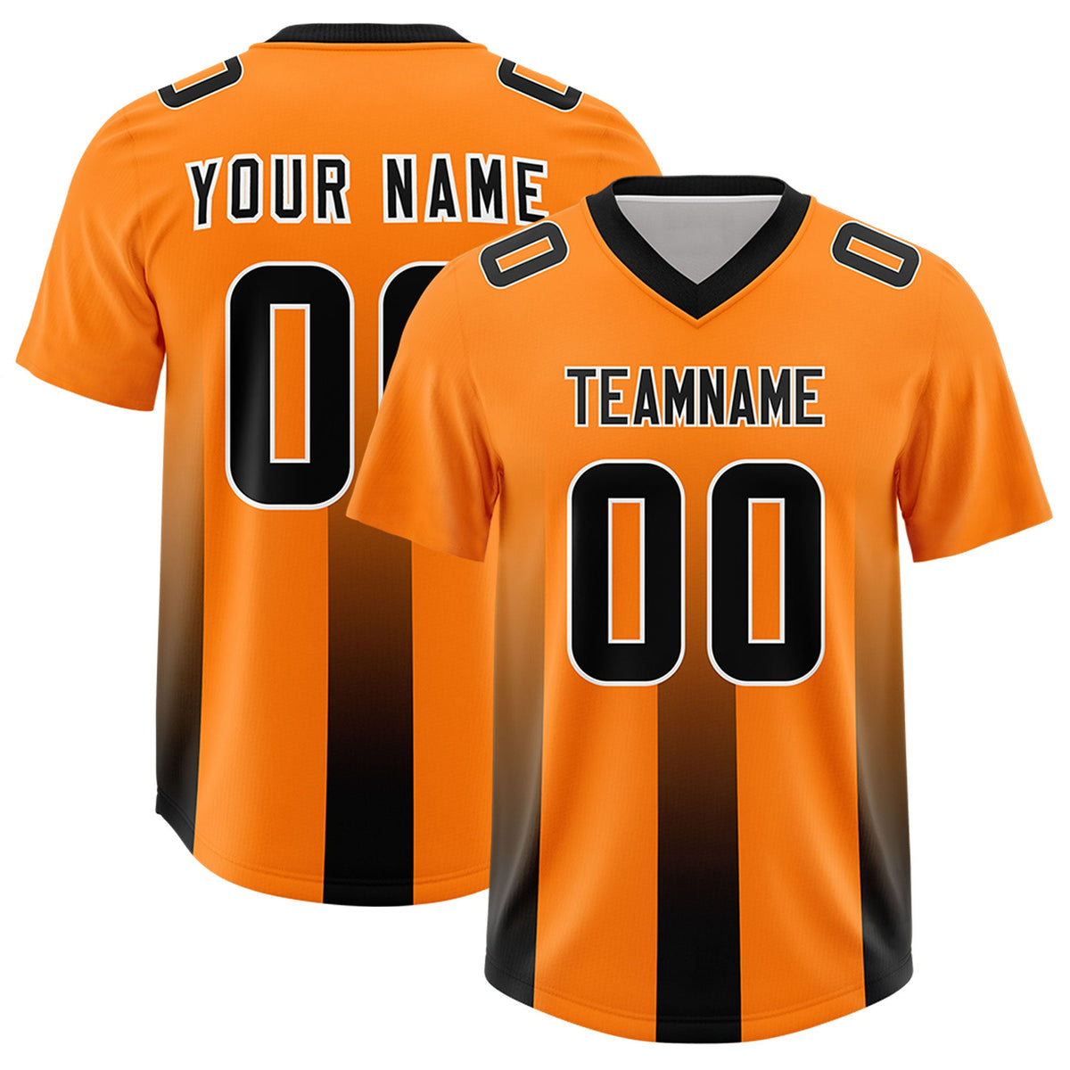 Custom Orange Black Vertical Width Stripe Gradient Fashion Personalized Team American Football Jersey