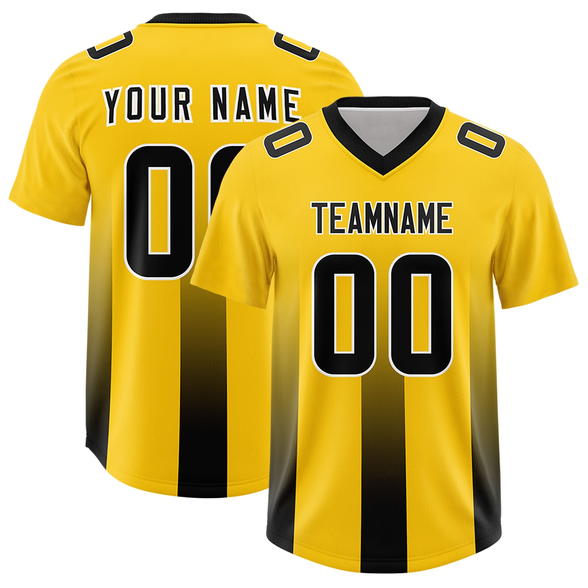Custom Yellow Black Vertical Width Stripe Gradient Fashion Personalized Team American Football Jersey