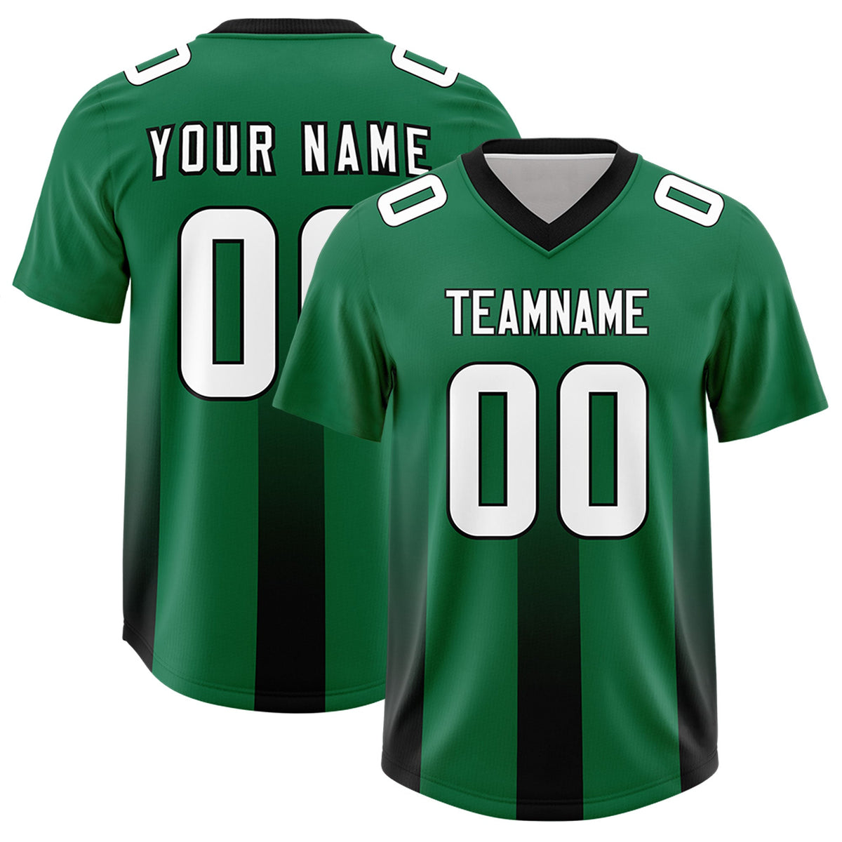 Custom Kelly Green Black Vertical Width Stripe Gradient Fashion Personalized Team American Football Jersey