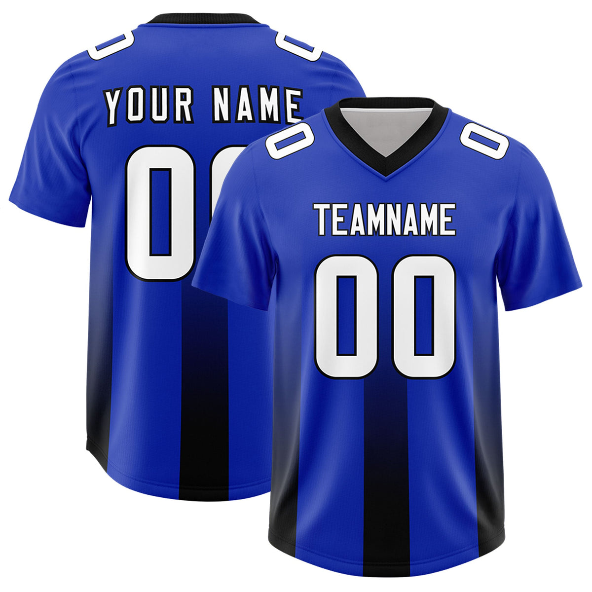 Custom Royal Black Vertical Width Stripe Gradient Fashion Personalized Team American Football Jersey