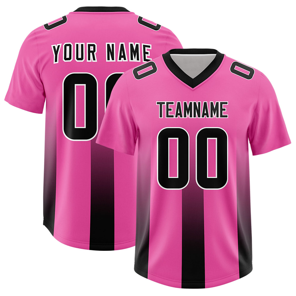 Custom Pink Black Vertical Width Stripe Gradient Fashion Personalized Team American Football Jersey