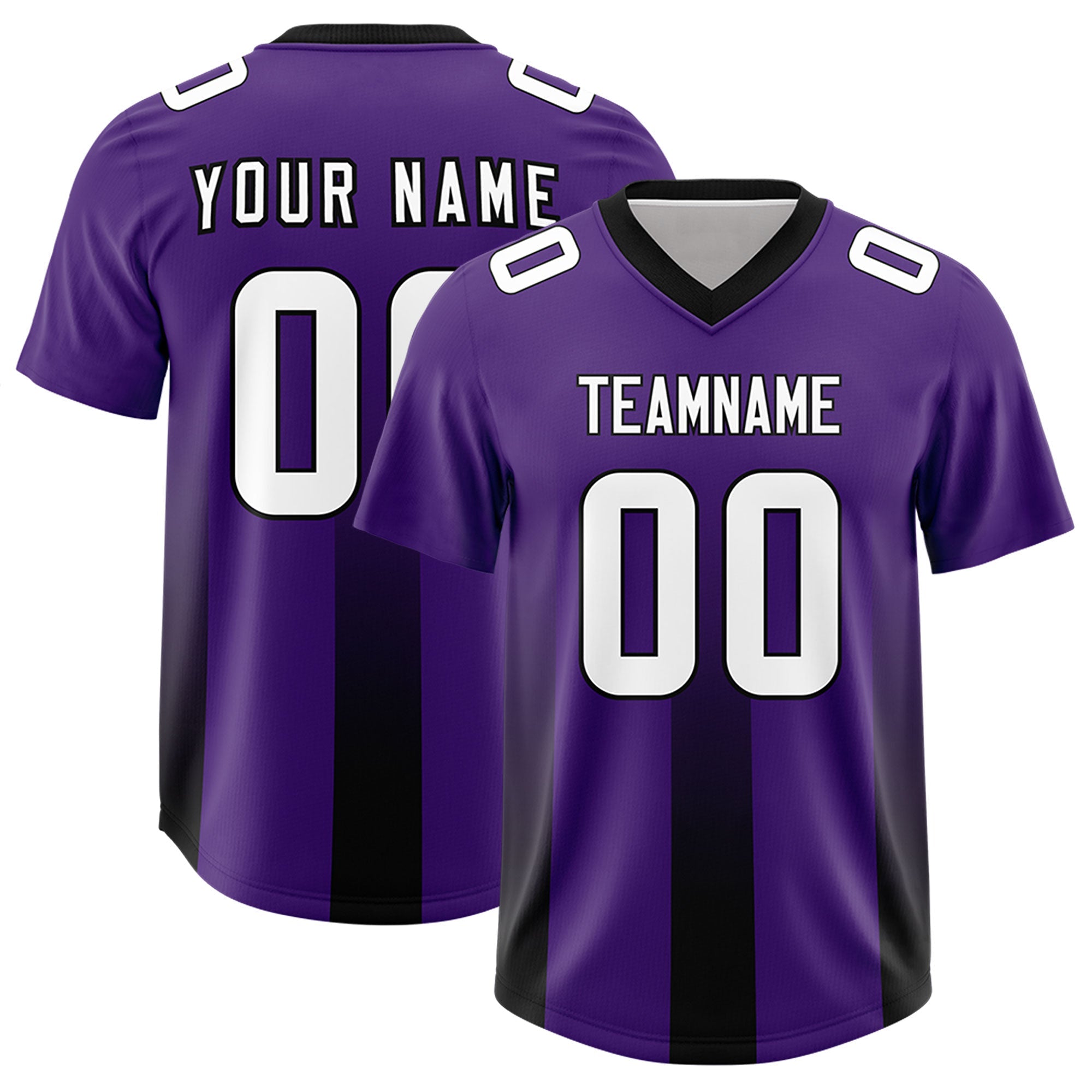 Custom Purple Black Vertical Width Stripe Gradient Fashion Personalized Team American Football Jersey