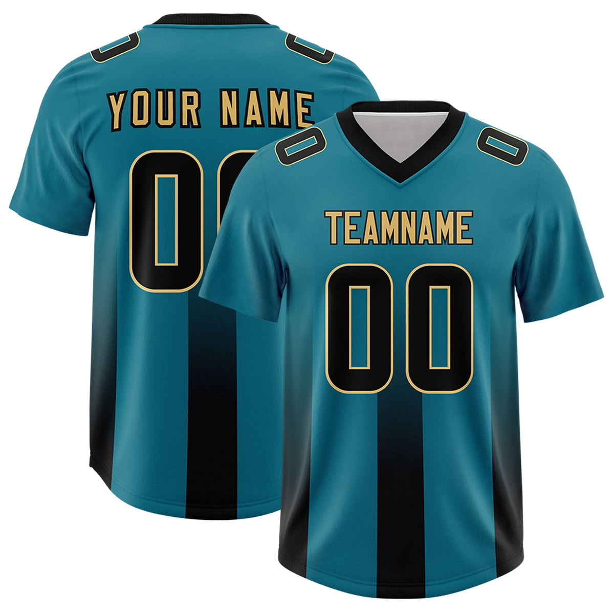 Custom Aqua Black Vertical Width Stripe Gradient Fashion Personalized Team American Football Jersey