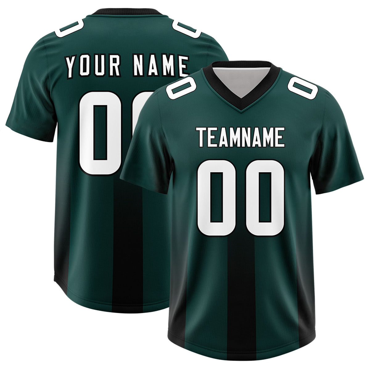 Custom Midnight Green Black Vertical Width Stripe Gradient Fashion Personalized Team American Football Jersey