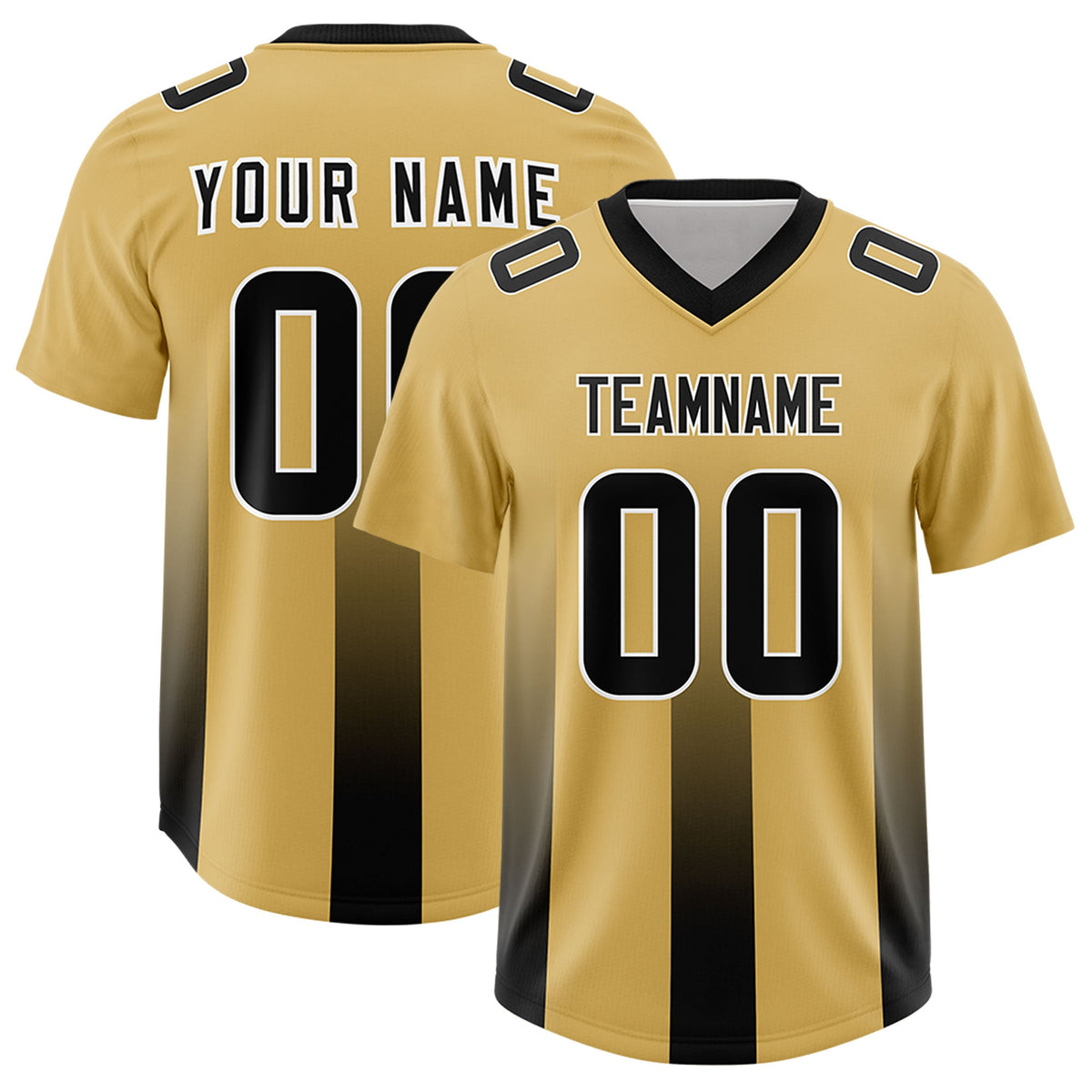 Custom Khaki Black Vertical Width Stripe Gradient Fashion Personalized Team American Football Jersey
