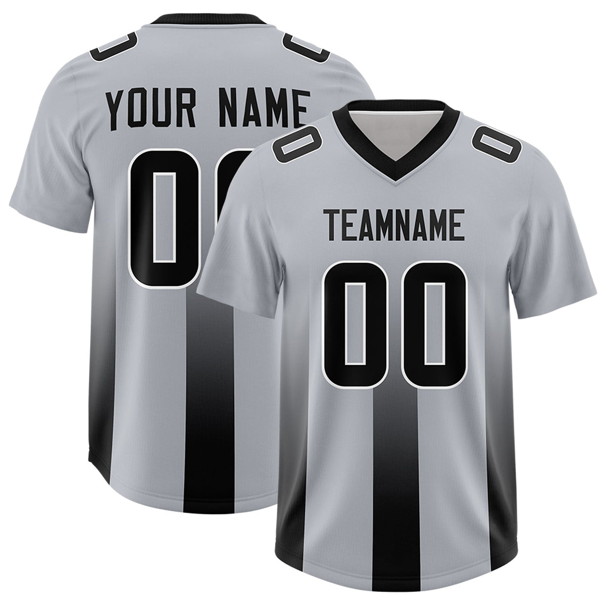 Custom Gray Black Vertical Width Stripe Gradient Fashion Personalized Team American Football Jersey