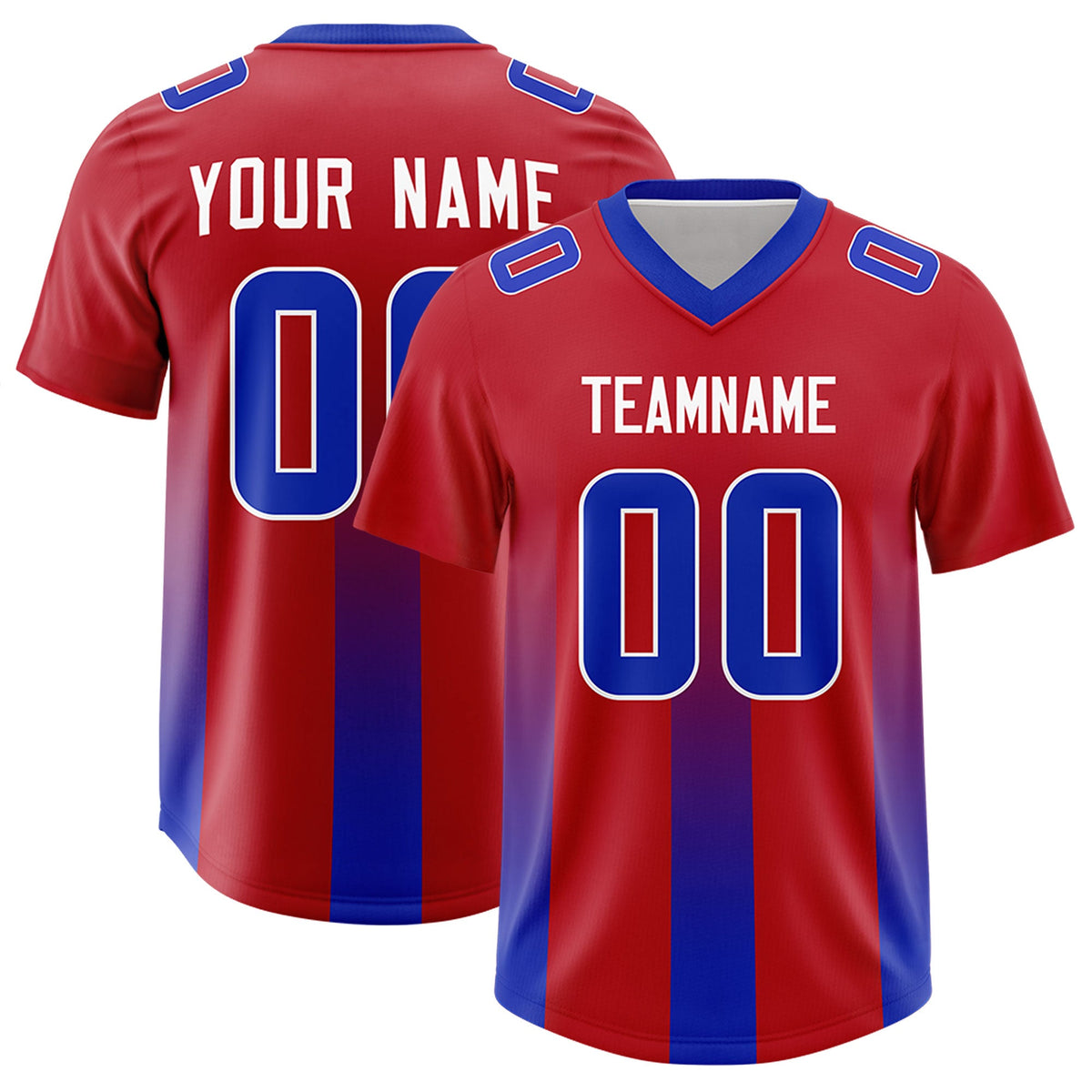 Custom Red Royal Vertical Width Stripe Gradient Fashion Personalized Team American Football Jersey