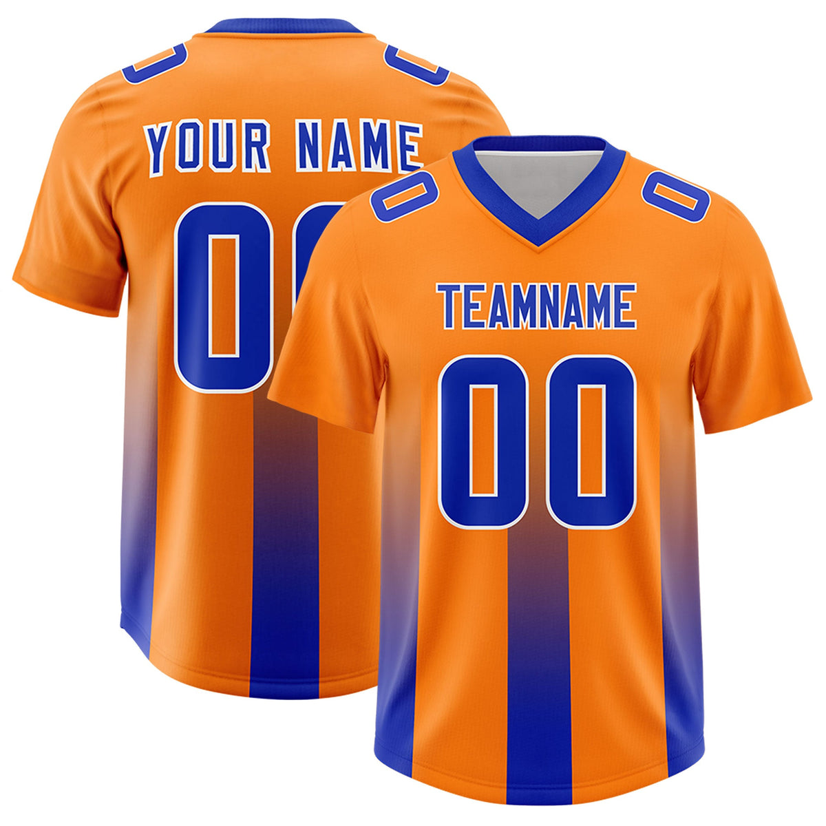 Custom Orange Royal Vertical Width Stripe Gradient Fashion Personalized Team American Football Jersey