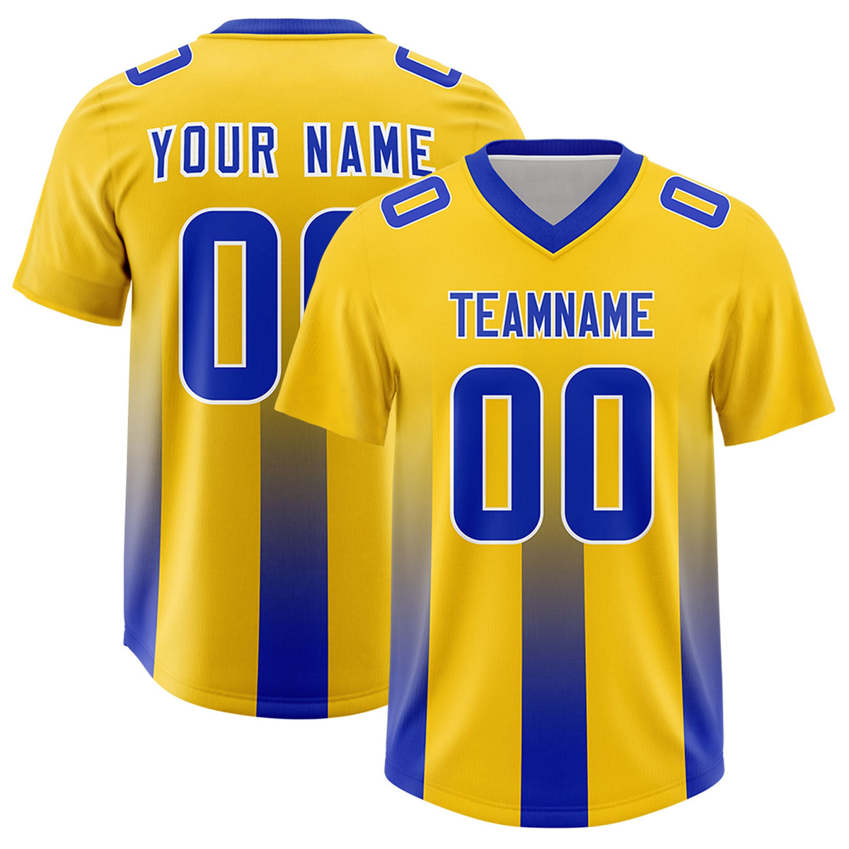 Custom Yellow Royal Vertical Width Stripe Gradient Fashion Personalized Team American Football Jersey