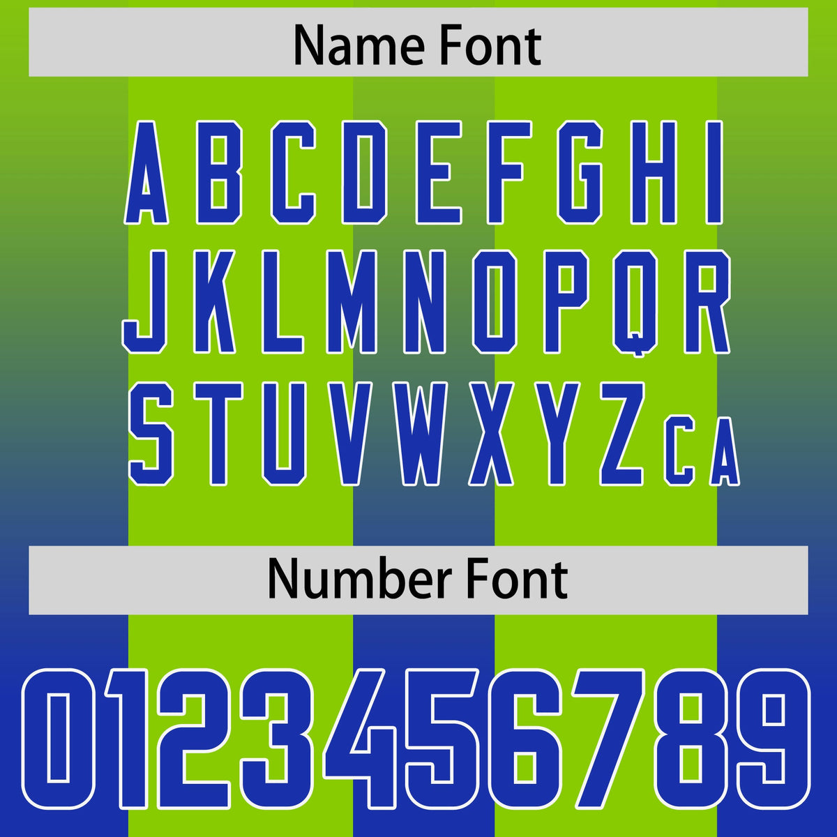 Custom Neon Green Royal Vertical Width Stripe Gradient Fashion Personalized Team American Football Jersey