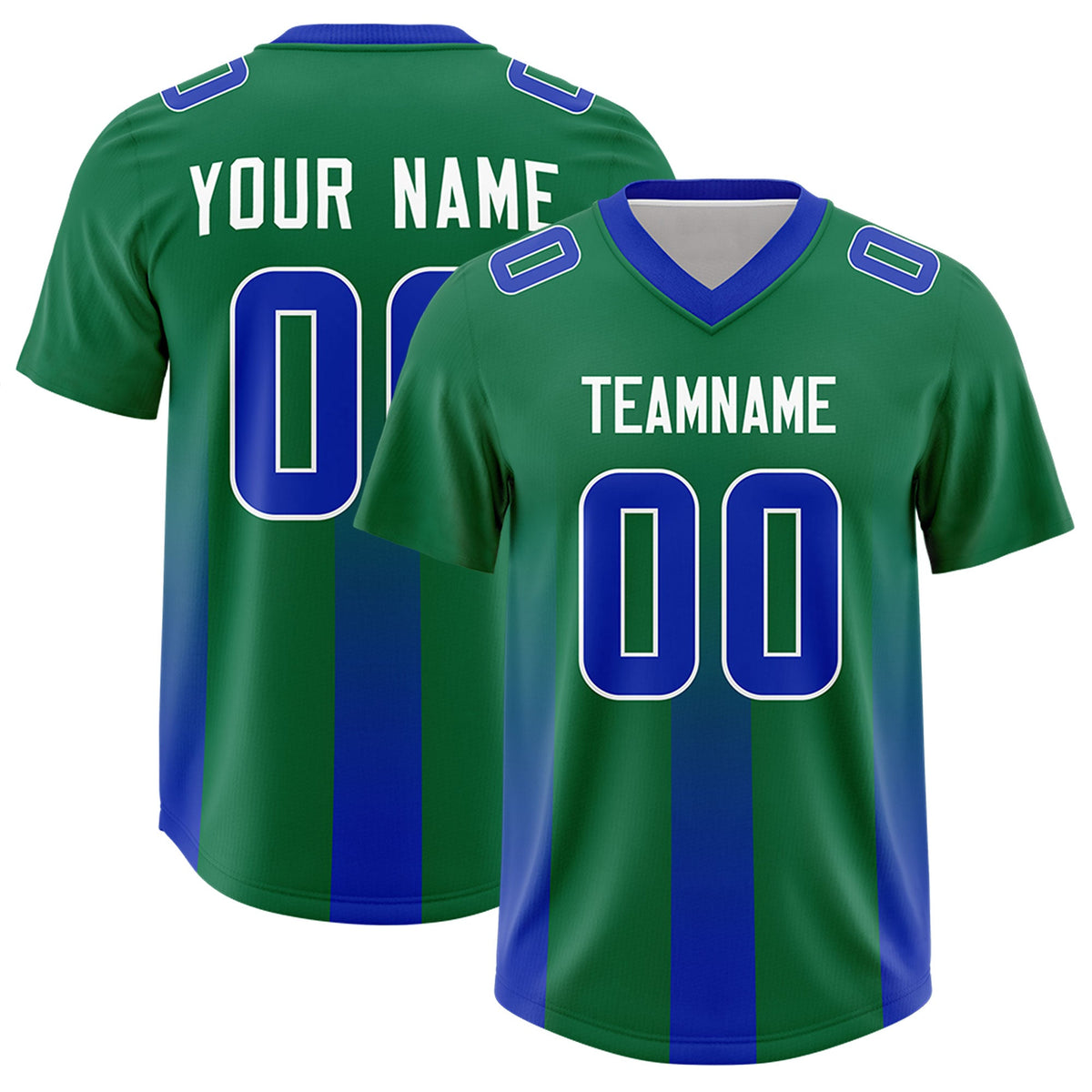 Custom Kelly Green Royal Vertical Width Stripe Gradient Fashion Personalized Team American Football Jersey