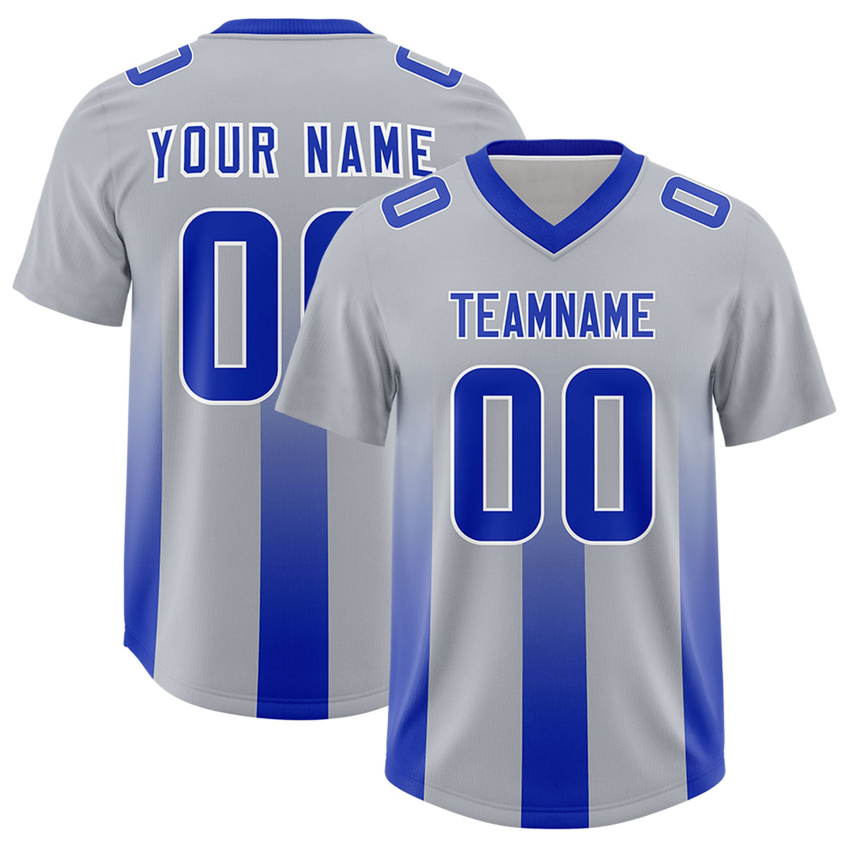 Custom Gray Royal Vertical Width Stripe Gradient Fashion Personalized Team American Football Jersey