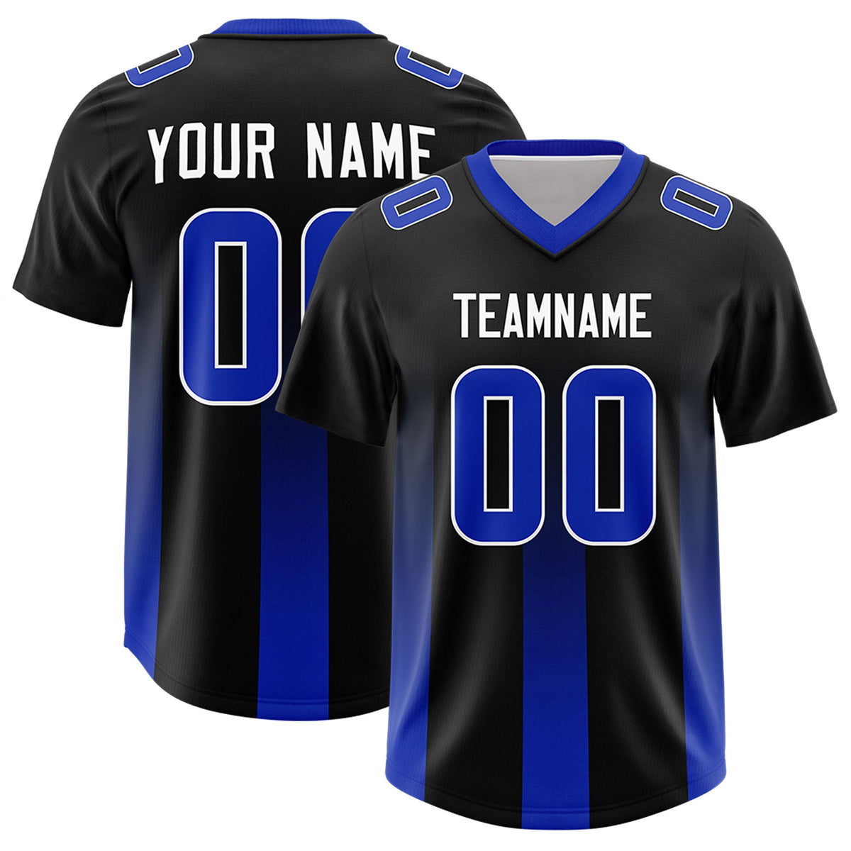 Custom Black Royal Vertical Width Stripe Gradient Fashion Personalized Team American Football Jersey