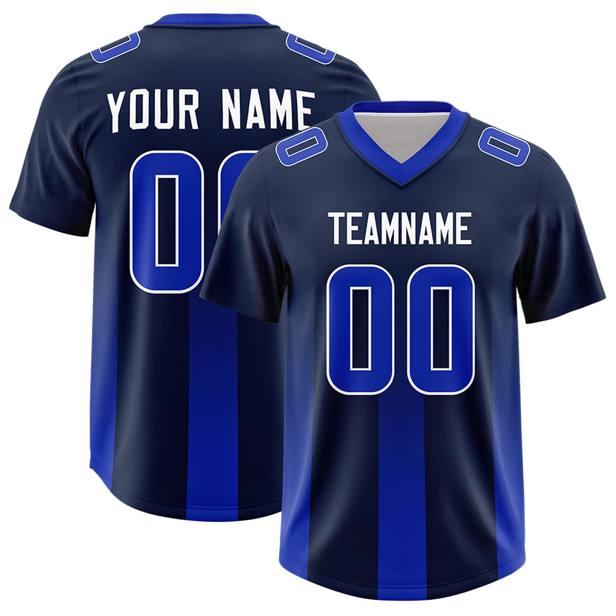 Custom Navy Royal Vertical Width Stripe Gradient Fashion Personalized Team American Football Jersey