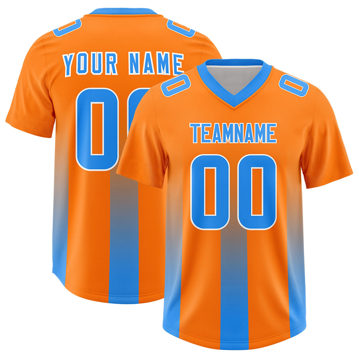 Custom Orange Light Blue Vertical Width Stripe Gradient Fashion Personalized Team American Football Jersey