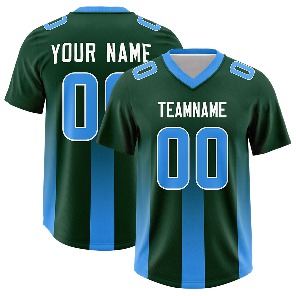 Custom Green Light Blue Vertical Width Stripe Gradient Fashion Personalized Team American Football Jersey