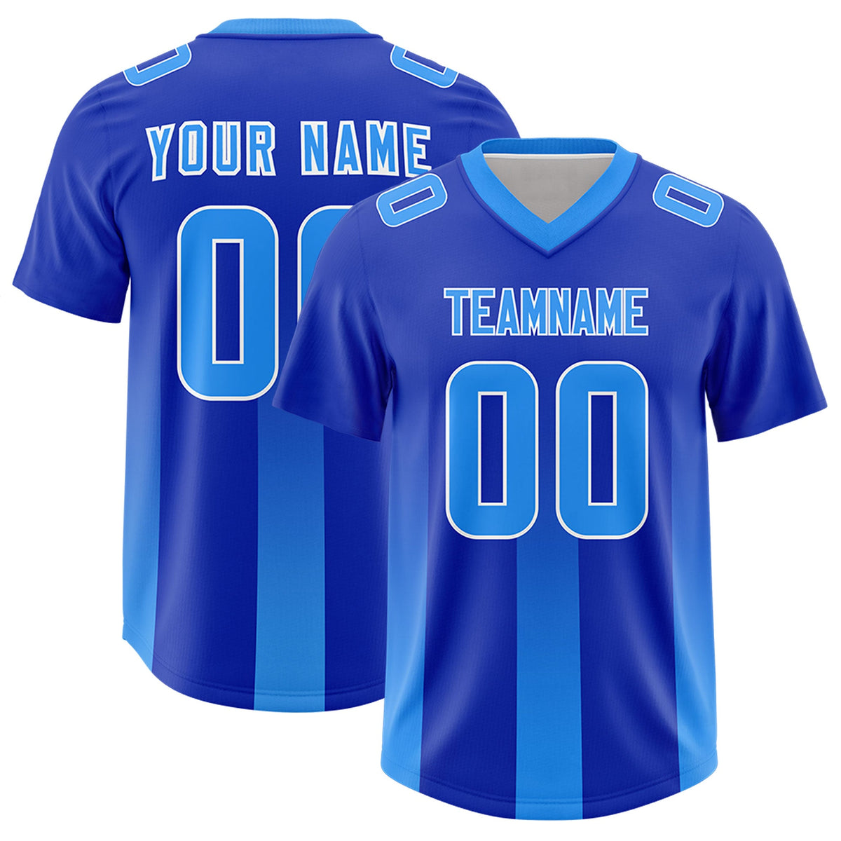 Custom Royal Light Blue Vertical Width Stripe Gradient Fashion Personalized Team American Football Jersey