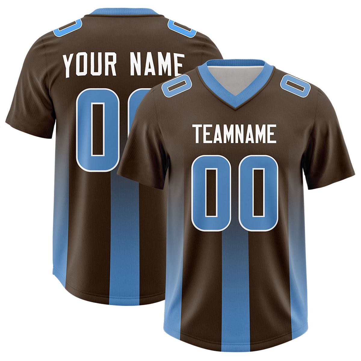 Custom Brown Powder Blue Vertical Width Stripe Gradient Fashion Personalized Team American Football Jersey